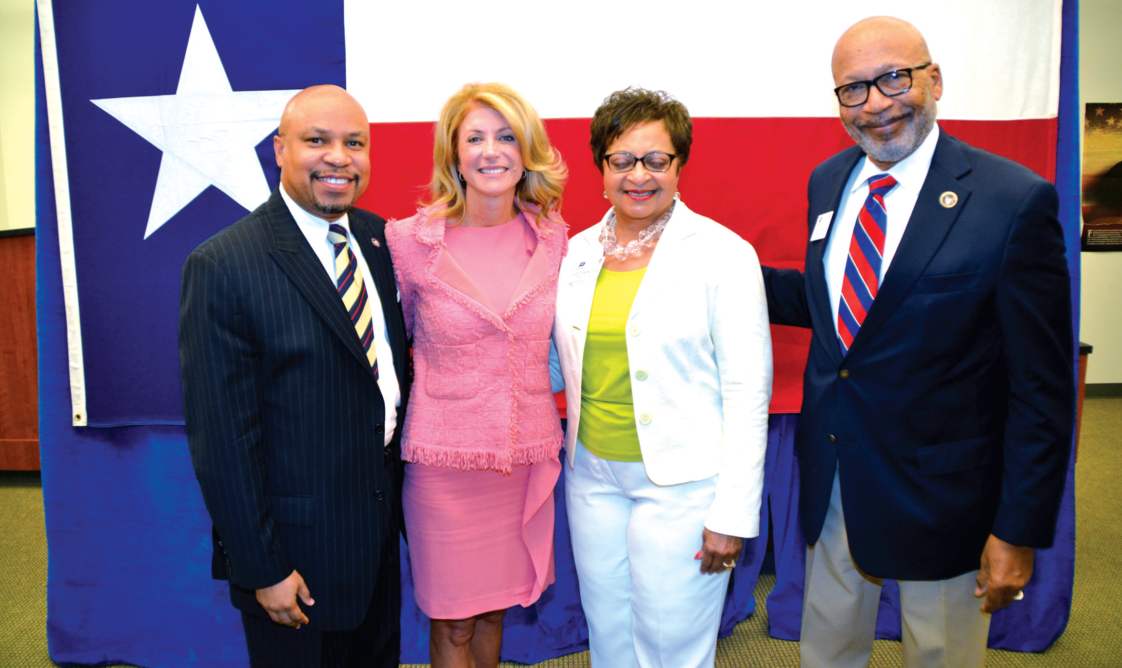 Texas gubernatorial candidate Wendy Davis made a campaign stop at DeSoto High School. Above she poses with Mayor Carl Sherman and Council Members Curtistene McCown and Richard North